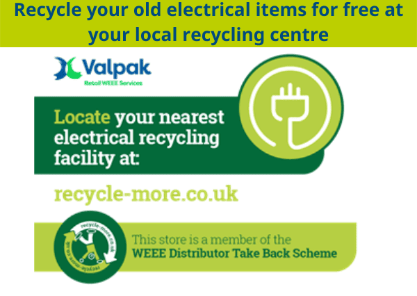 Recycle your old electrical items for free at your local recycling centre
