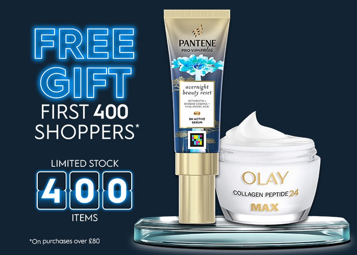Exclusive gift! Enjoy a FREE Pantene serum 0R Olay Collagen Max when you buy selected iO toothbrushes and spend £80 or £120