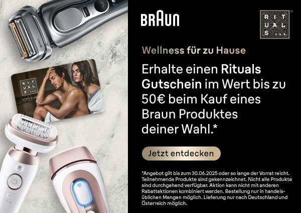 Empfehlen einen Rituals Gutschein im Wert bis zu 50€ beim Kauf eines Braun Produktes deiner Wahl.