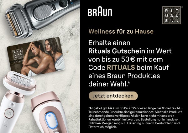 Empfehlen einen Rituals Gutschein im Wert bis zu 50€ beim Kauf eines Braun Produktes deiner Wahl.