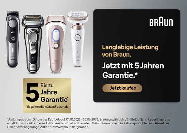 Infografik zeigt Braun-Produkte und die 5-Jahres-Garantie