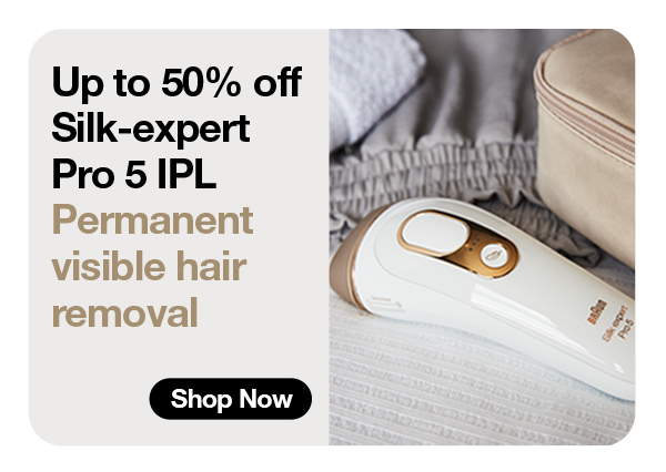 up to 50% off sil;k-expert Pro 5 IPL - permanent visible hair removal at home - shop now - silk-exper Pro 5 IPL