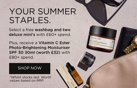 Select a complimentary washbag and two deluxe mini’s when you spend £60+. Plus, receive a Vitamin C Ester Photo-Brightening Moisturiser SPF 30 30ml (worth £32) with £80+ spend.