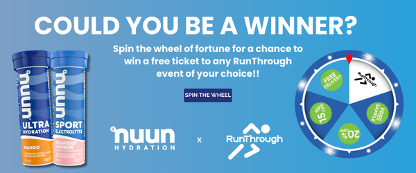 Nuun x Run Through partnership. Spin the wheel for a change to win a free ticket to any RunThrough event of your choice