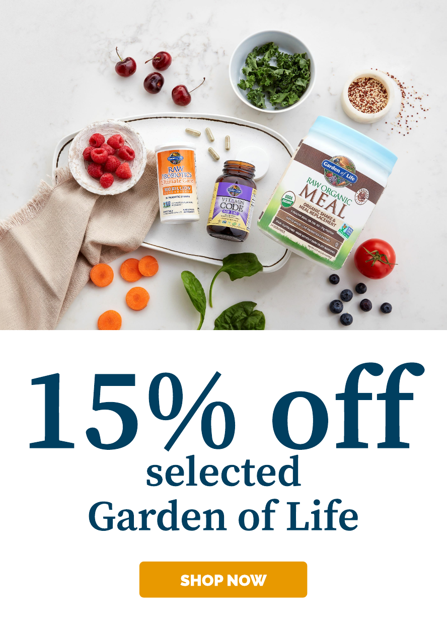 Garden of Life products amongst fruit and Vegetables