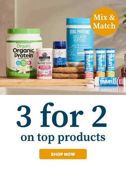 Orgain Organic Protein Powder, Nuun Hydration tablet and more supplements on a Kitchen worktop