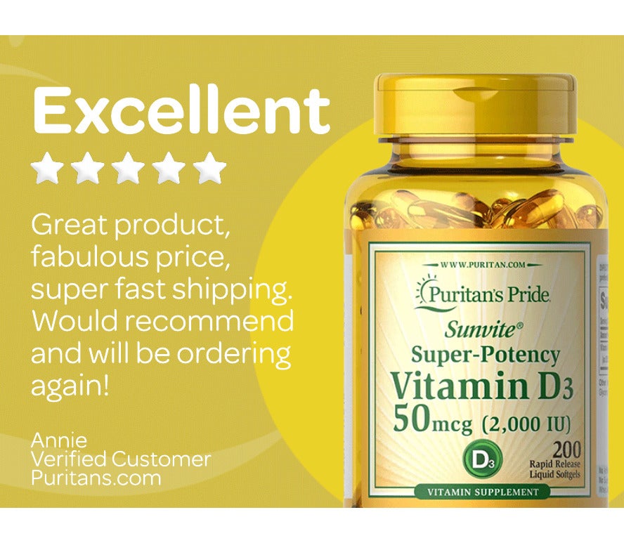 Puritans pride Vitamin D3 super potency review banner 5 star product review