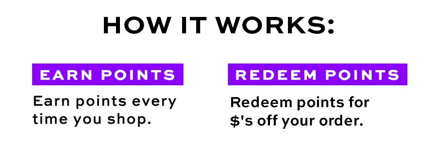 How it works, join create an account, earn points every time you shop, redeem points redeem points for exclusive discounts.