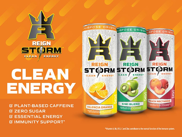 Discover Clean Energy: With three great tasting flavours, Reign Storm contains caffeine from green coffee beans, guarana and green tea, ginseng, 7 Vitamins, Zinc and Chromium.