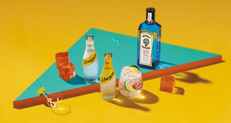 Adult Soft Drinks & Mixers on a yellow background