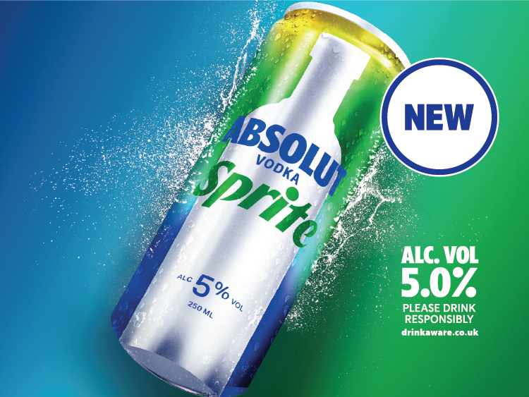 Absolut Vodka & Sprite: Premium vodka and the world’s most popular lemon-lime sparkling soft drink are now available pre-mixed and ready-to-drink. Over 18s only.