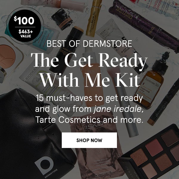 Dermstore kit Get Ready With Me Kit featuring 15 must-haves to get ready and glow from jane iredale, Tarte Cosmetics.