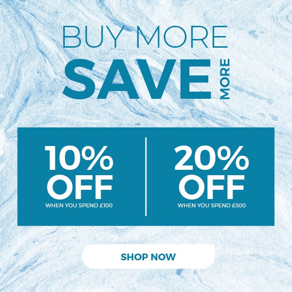 Buy more, save more! 10% off when you spend £100, 20% off when you spend £500