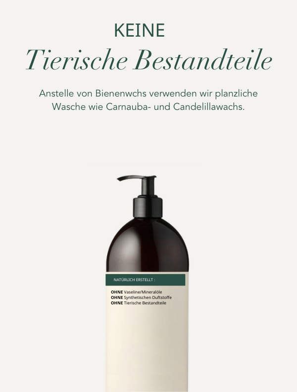 No animal derivates. We are against animal suffering and believe that by reducing the demand from ingredients such as collagen, lanolin and beeswax we are part of the solution. Instead,  we use plant waxes such as Carnuba & Candelila wax