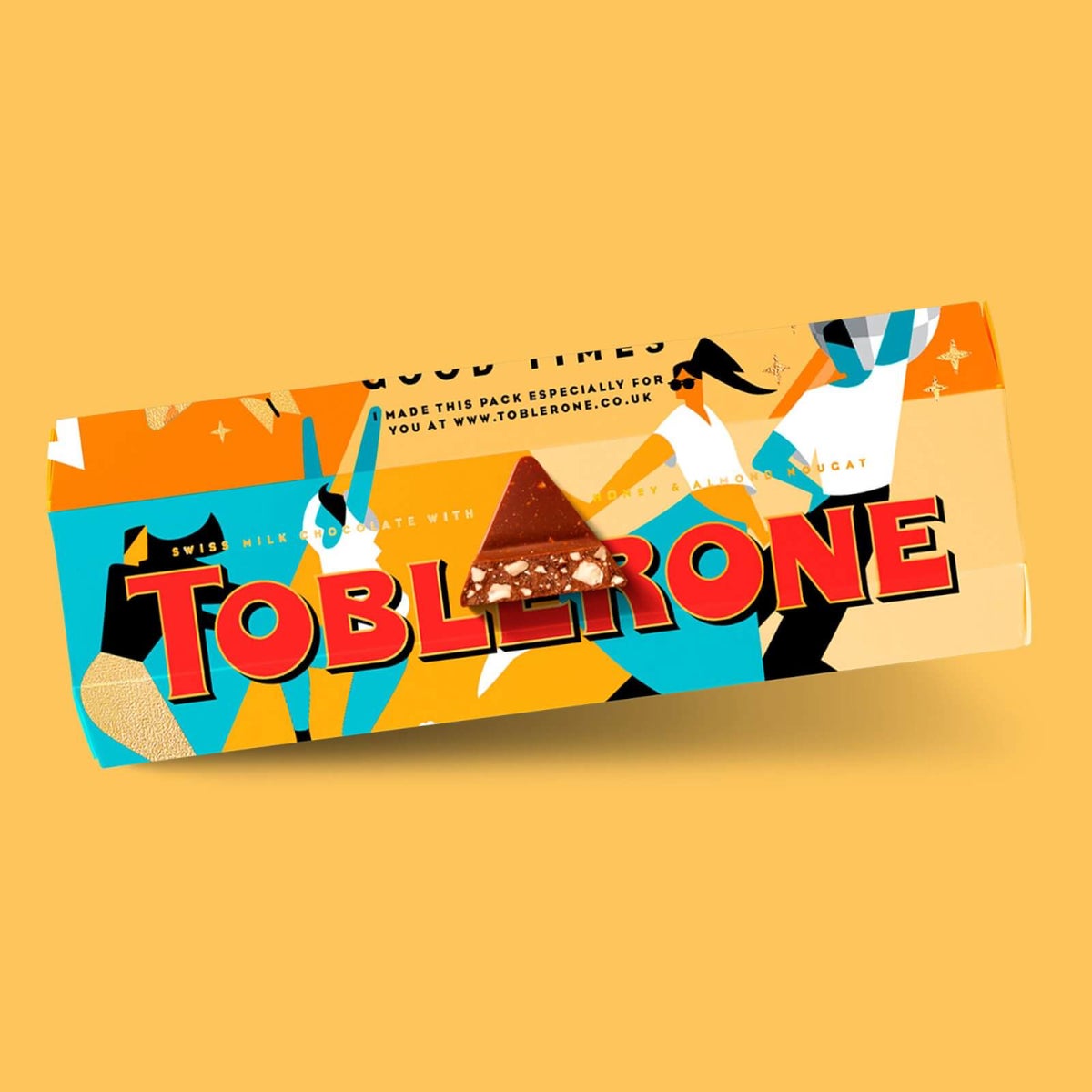 A toblerone hex pack on an red background