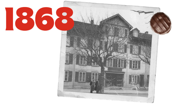 An aged picture of a building, with the year 1868 in red next to the picture.