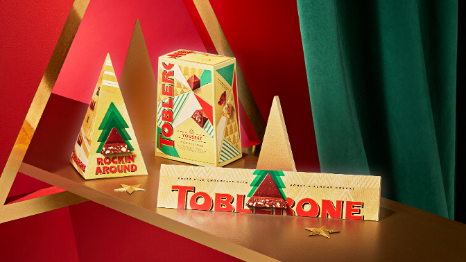 Christmas product range in red and green background