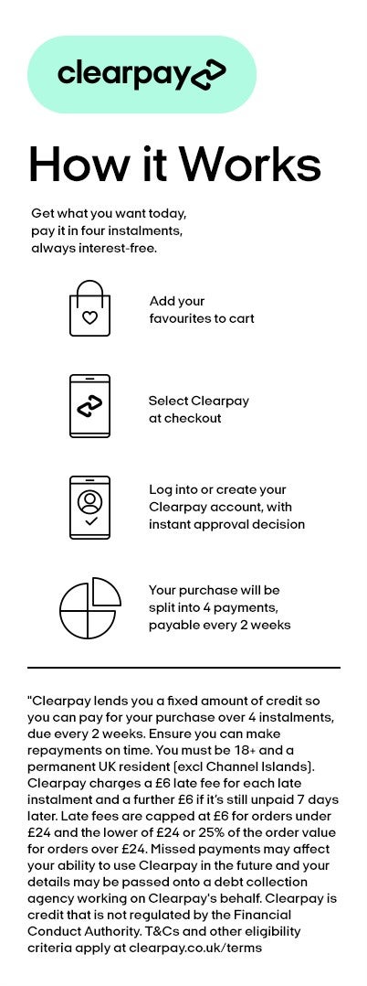 Clearpay How it works. Get what you want today, pay it in four instalments, always interest-free. Add your favourites to cart. Select Clearpay at checkout. Log into or create your Clearpay account, with instant approval decision. Your purchase will be split into 4 payments, payable every 2 weeks. 