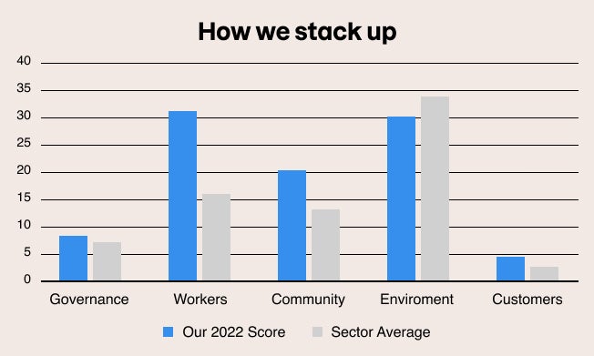 How we stack up. Graph showing Berghaus data against sector averages.