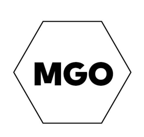 A logo of MGO or methylglyoxal, which is the dominant active component in manuka honey, used to measure the honey’s antibacterial activity.