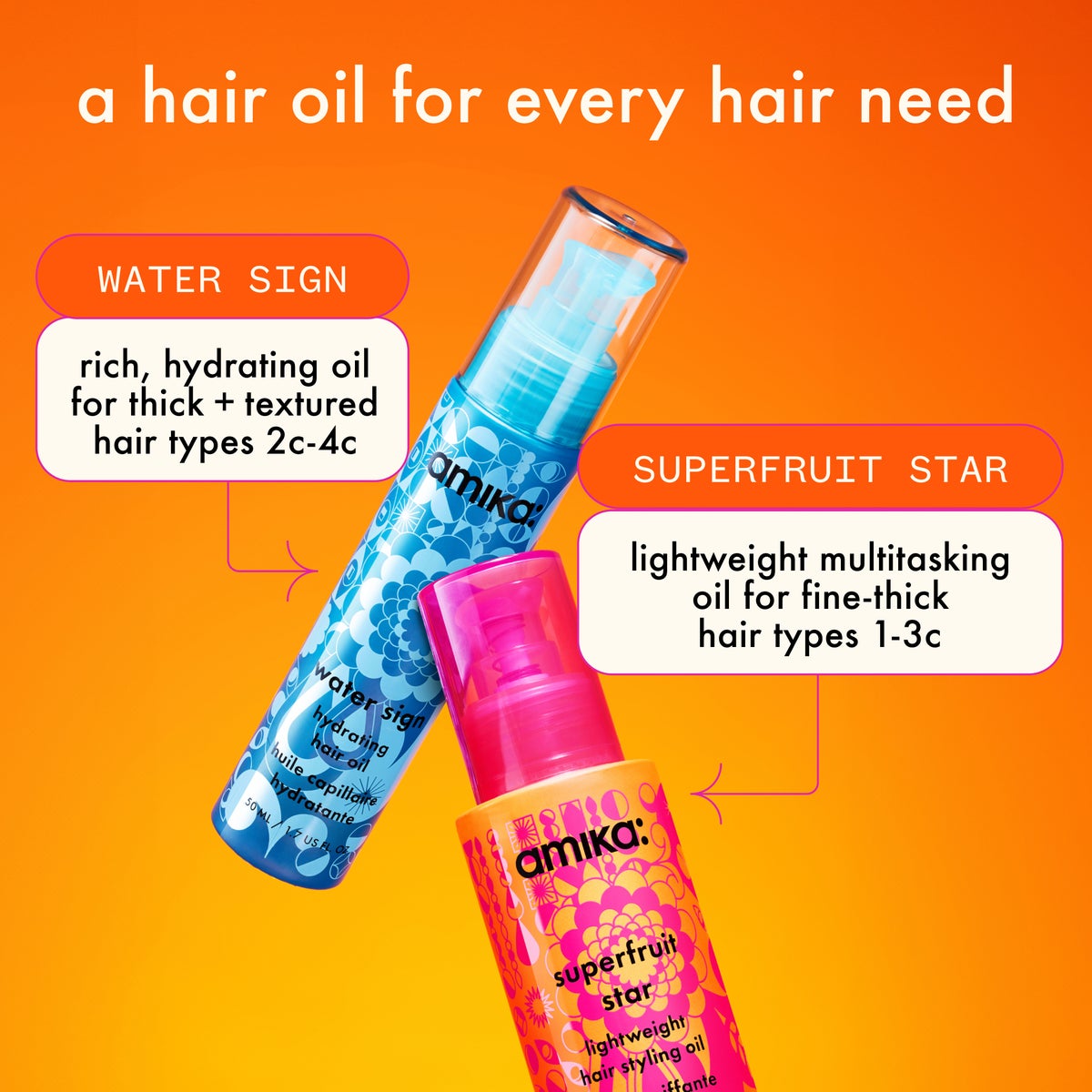 water sign hydrating hair oil vs. superfruit star lightweight hairstyling oil