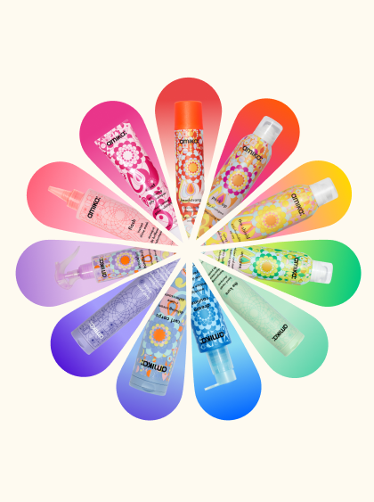 cruelty-free hair care products in a colourful flower wheel