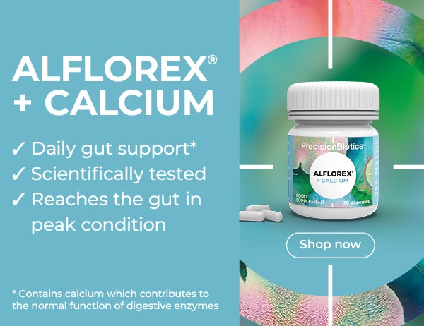 Aflorex + Calcium, daily gut support, scientifically tested , reaches the gut in peak condition
