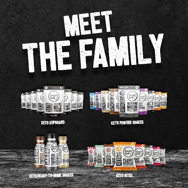 Meet the family, Keto Kupboard , Keto powder shakes , Keto ready to drink shakes , Keto Bites.