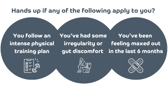 You follow an intense physical training plan, you’ve had some irregularity or gut discomfort, you’ve been feeling maxed out in the last 6 months