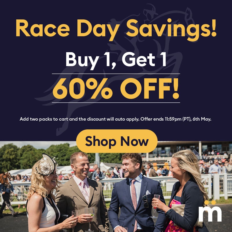 Race Day Savings! buy 1, get 1 60% off. Add two packs to cart and the discount will automatically apply. Offer ends 11:59pm (PT), 6th May.