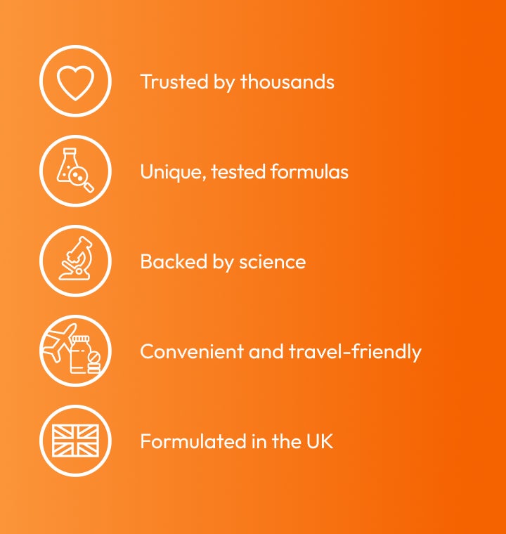 Trusted by thousands. Unique tested formulas. Backed by science. Convenient and travel friendly . Formulated in the UK