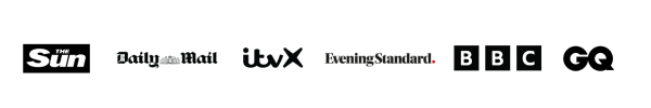 PR Logos: The Sun, Daily Mail, ITV X, Evening Standard, BBC, GQ