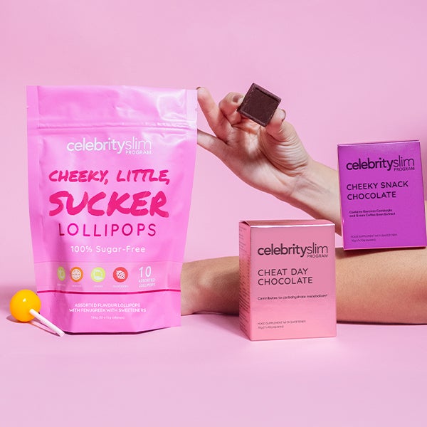 Celebrity Slim Cheeky Little Sucker Lollipops on a pink background