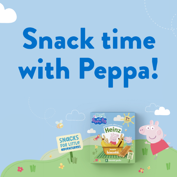 Snacks for little adventures. Upgrade snack time using Heinz biscotti, with 70 different stamp designs including Peppa, George and the rest of the family and friends!