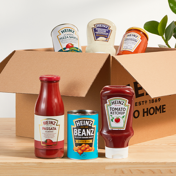 heinz products on a table and in a box