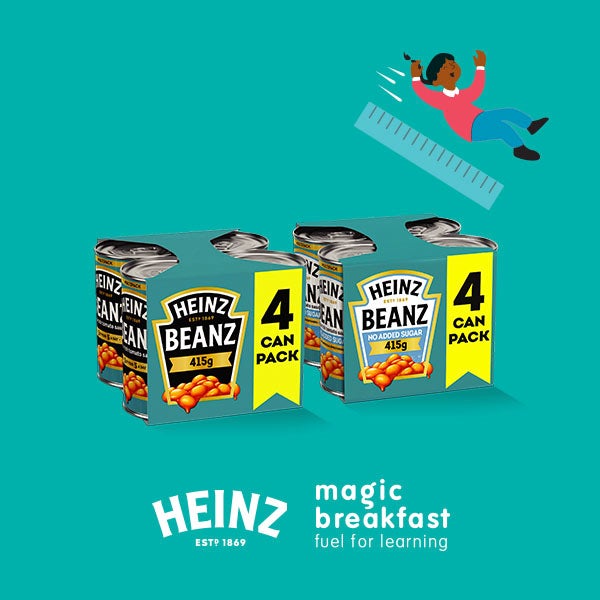 1 Pack = 1 Breakfast Donated. During the month of September* for every 4 pack of Heinz Baked Beans purchased on Heinz to Home, we will donate a breakfast* to Magic Breakfast charity. Let’s help transform lives one breakfast at a time. *T&Cs apply. Valid from XX September – 30th September 2024.