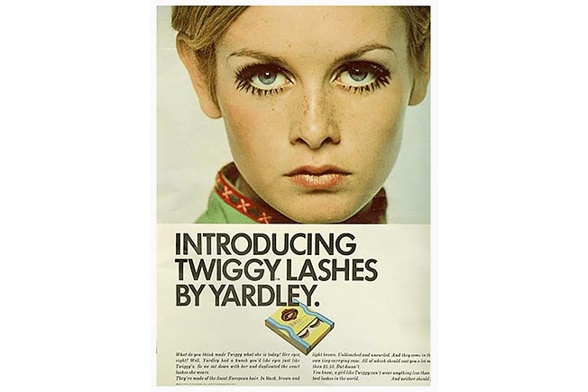 1960s Yardley of London print advert featuring Twiggy Lashes