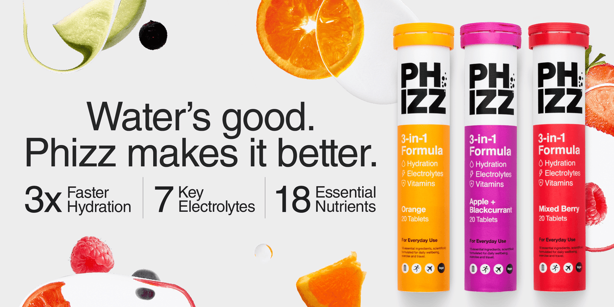 Phizz - water's good, but Phizz makes it better. 3x faster hydration, 7 key electrolytes and 18 essential nutrients!