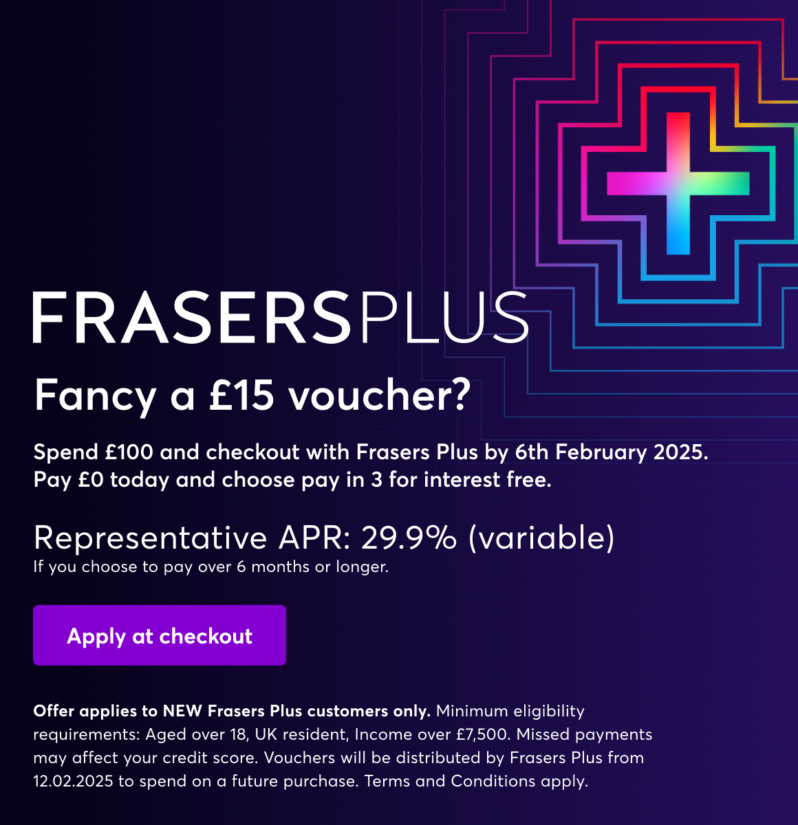 Frasers Plus. Nothing to pay today. Pay in 3 for interest free.