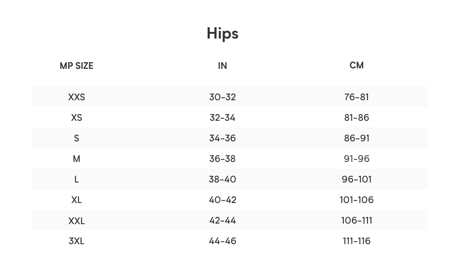 Hip size guide