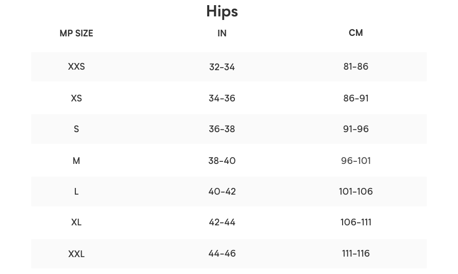 Hip size guide