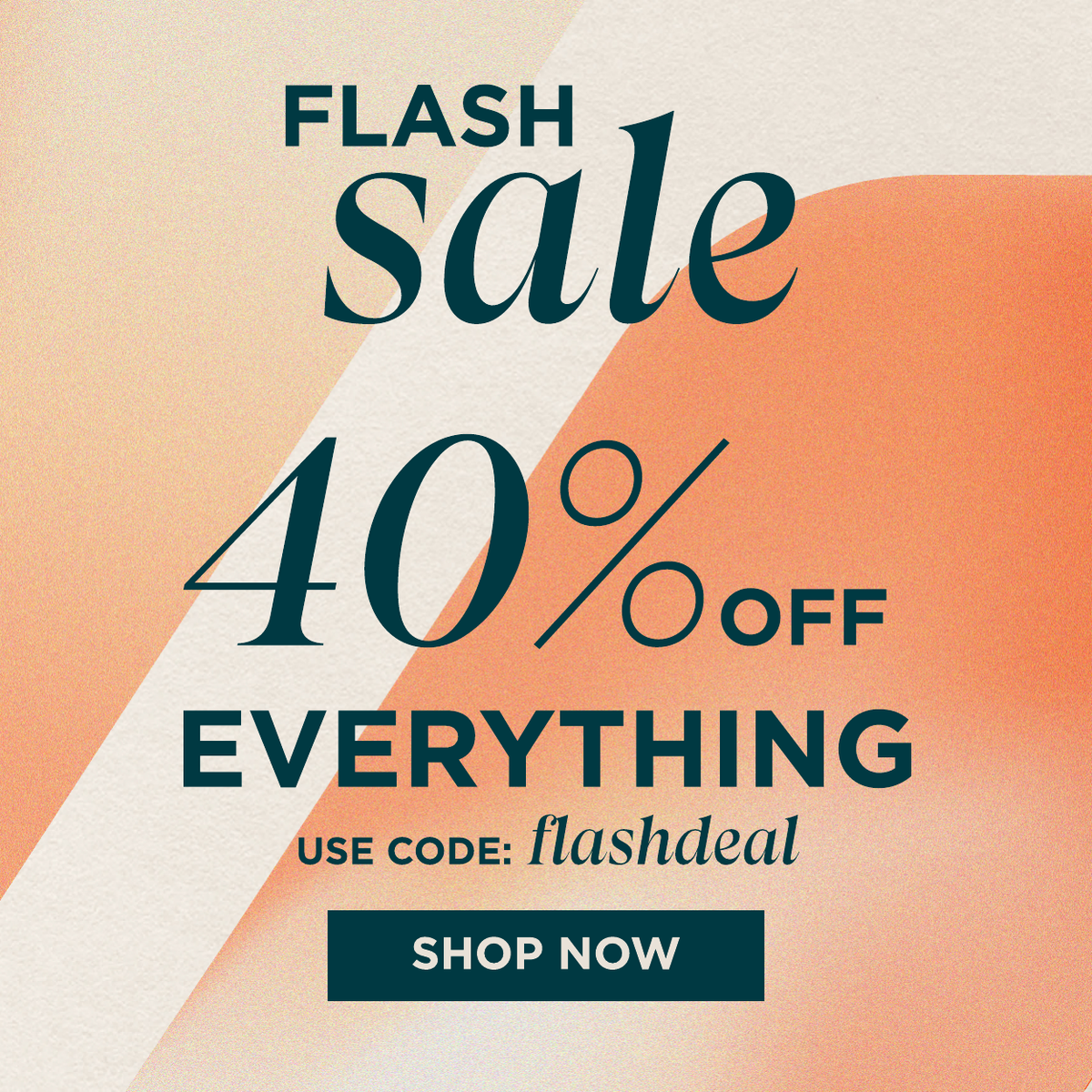 Flash Sale 40% Off Shop Now Use Code FLASHDEAL