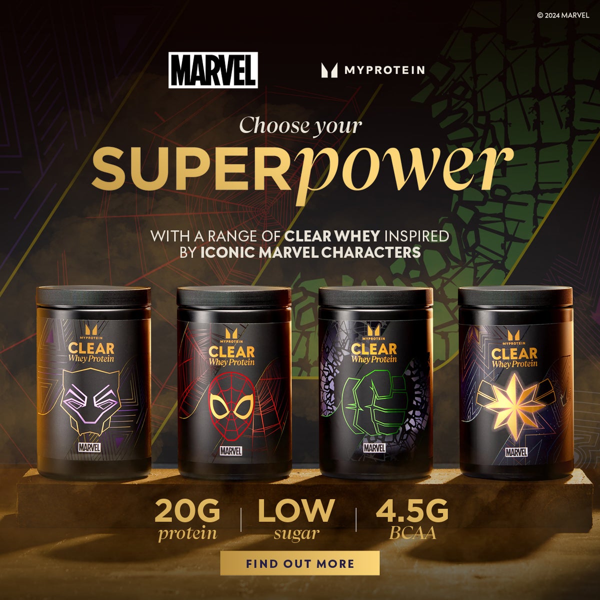 Marvel x Myprotein. Choose your superpower. Clear Whey inspired by Iconic Marvel Characters. Find out more.