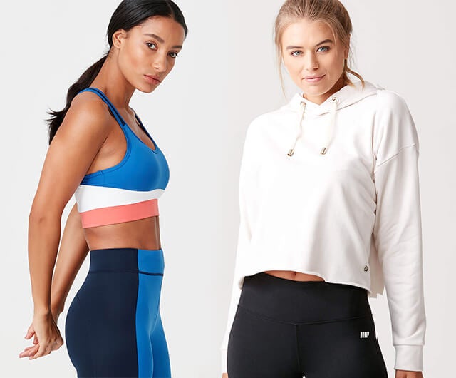 Women wearing different activewear and gym clothing available from Myprotein's clothing line MP Activewear.