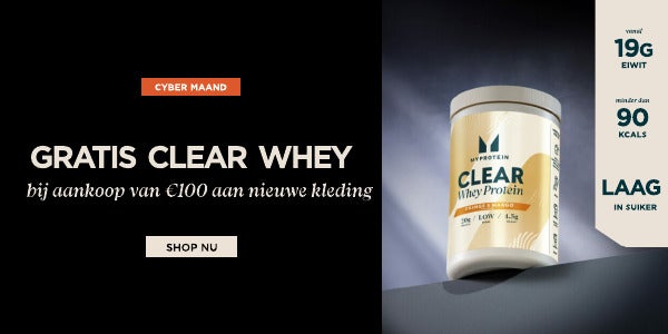 Gratis Clear Whey Bij aankoop van €100 aan nieuwe kleding