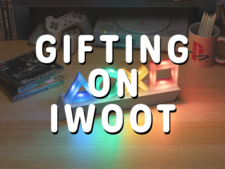 Banner with Playstation symbols and the title gifting On IWOOT
