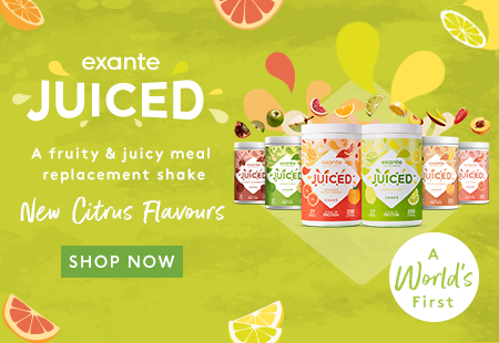 exante JUICED ' A fruity meal replacement shake with clear whey protein' New citrus flavours