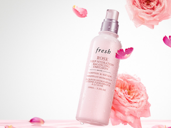 Banner: NEW! Rose Balancing Emulsion. Hydrate deeply. Wears weightlessly.