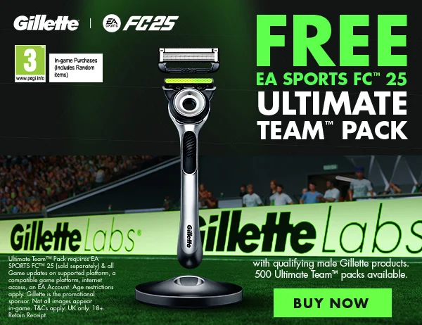FREE EA SPORTS FC* 25 ULTIMATE TEAM™ PACK with qualifying male Gillette products.