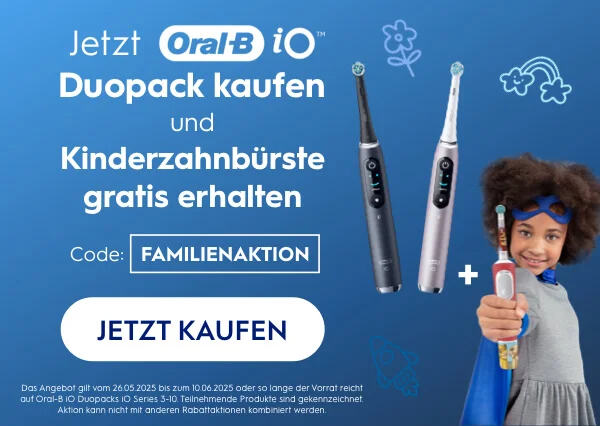 Jetzt Oral-B iO Duopack kaufen und Kinderzahnbürste gratis erhalten! Code: Familienaktion